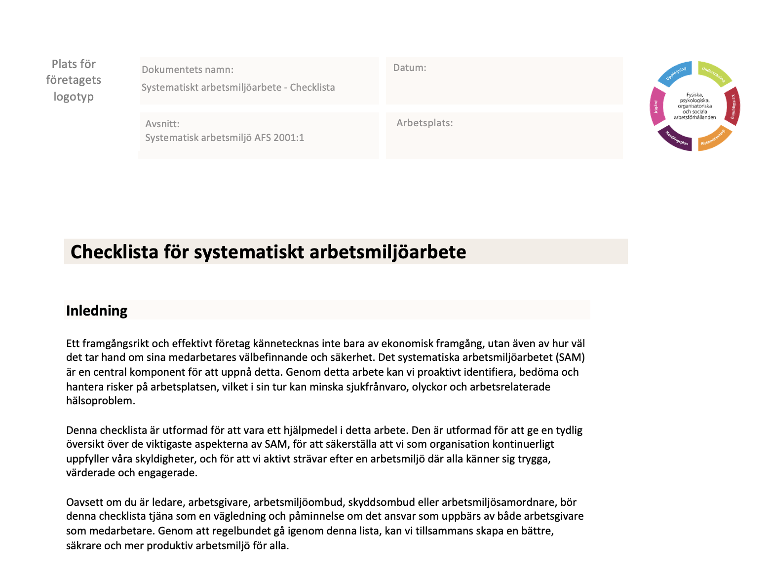 Checklista för systematiskt arbetsmiljöarbete