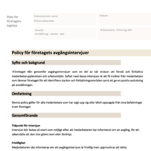 Policy exitsamtal, medarbetare, avslut av anställning