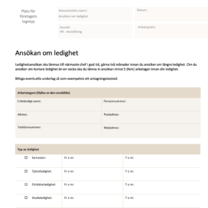 ledighetsansökan mall